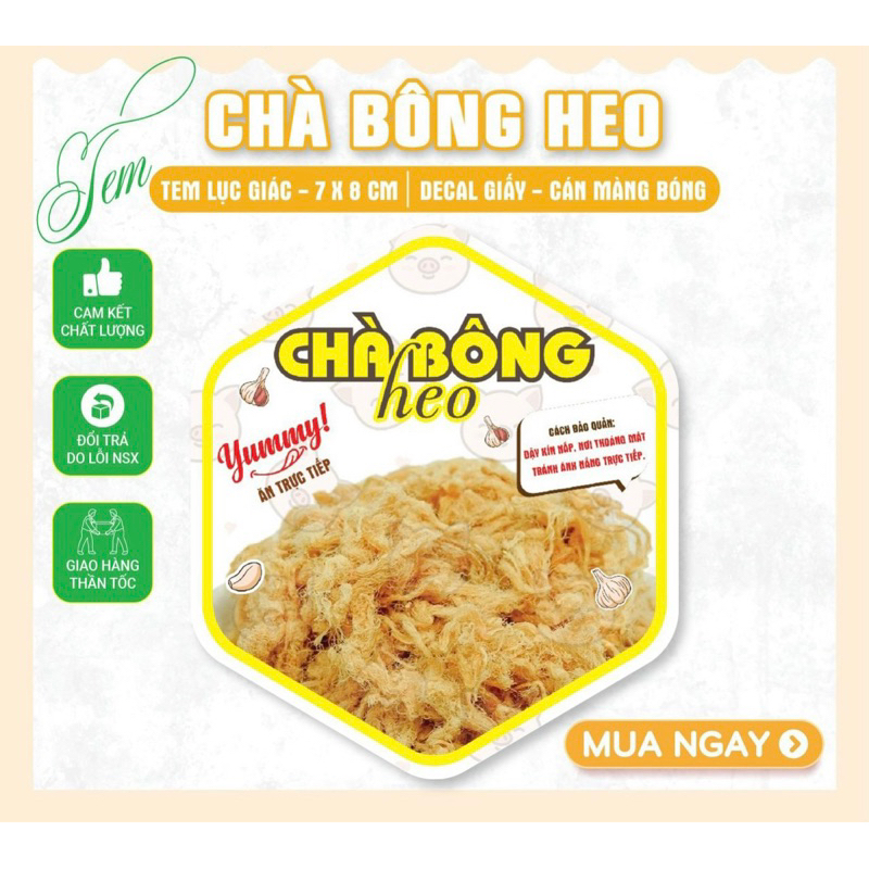 55 Tem Chà Bông Gà, Chà Bông Heo- lục giác 7x8cm Dán Thân Hộp Giá Rẻ