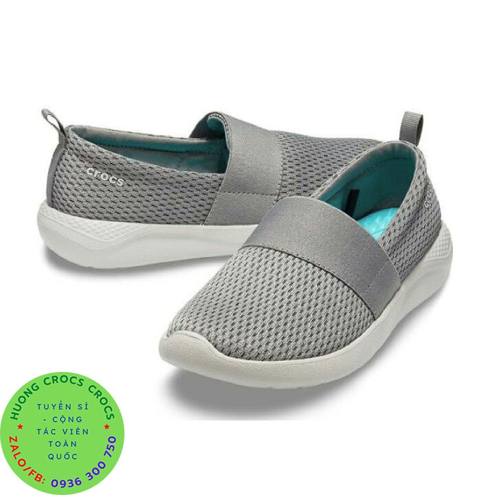 GIÀY MỌI VẢI THUN LƯỚI CROCS LITERIDE SLIP ON CHO NỮ MÀU XÁM