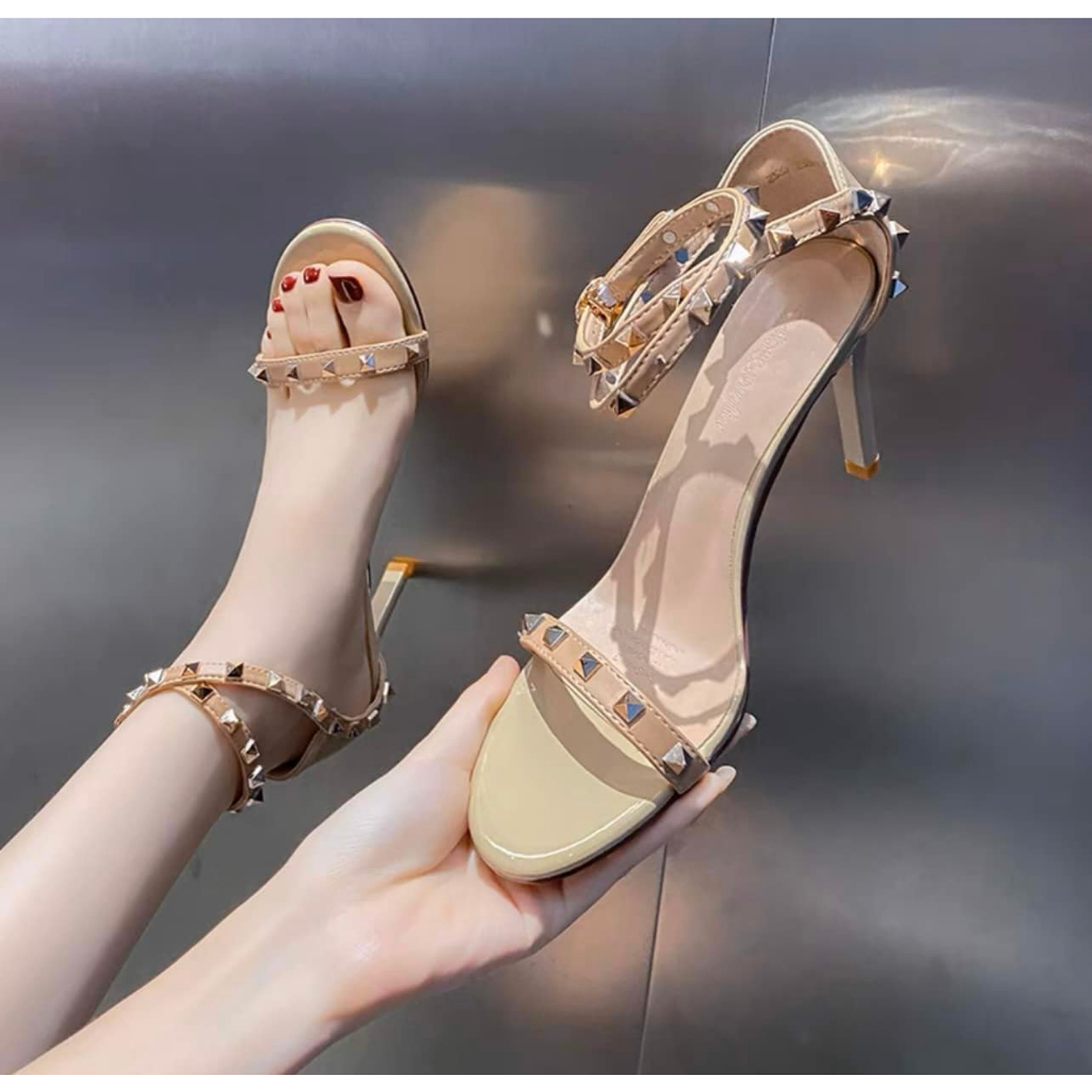 Giày sandal cao gót dây mảnh phối đinh 8 phân dự tiệc sang chảnh C577-19