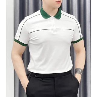 Áo phông polo nam viền vai cotton gai co giãn bốn chiều thoáng mát