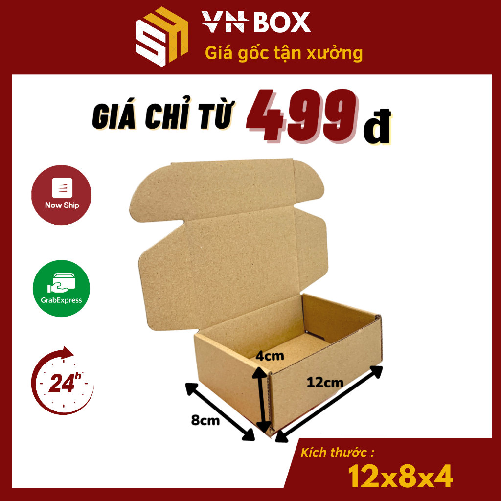 12x8x4 Combo 100 Hộp nắp gài pizza, hộp giấy nắp cài gói hàng phụ kiện, mỹ phẩm, quà tặng handmade giá rẻ - VN Box