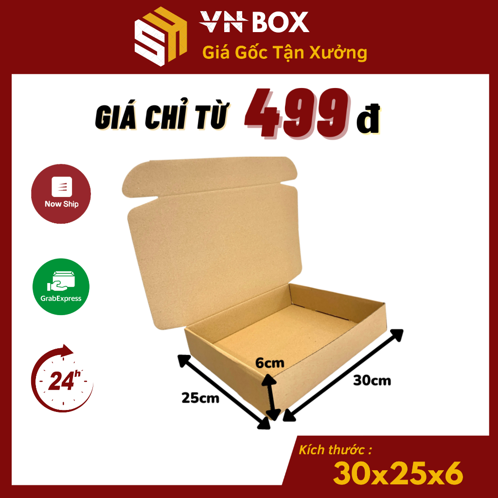 30x25x6 Hộp nắp gài pizza, hộp giấy nắp cài gói hàng phụ kiện,mỹ phẩm,quần áo quà tặng handmade giá rẻ - VN Box