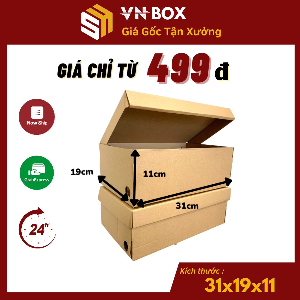 31x19x11 Hộp carton nắp gài đóng hàng hộp đựng giày, hộp giấy gói hàng đựng phụ kiện, giày dép giá rẻ tiện lợi - VN Box
