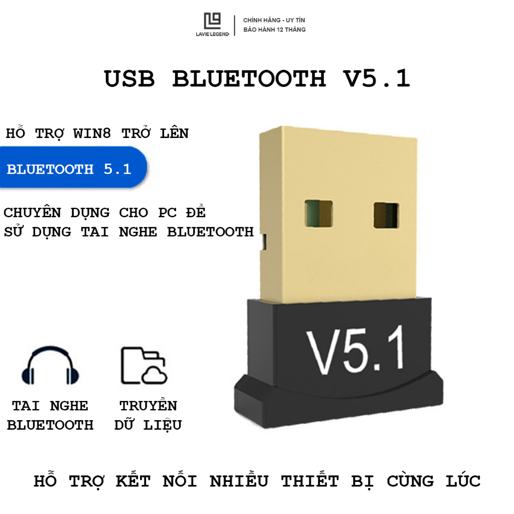 USB Bluetooth 5.1 Dùng Cho PC Thu Phát Bluetooth Kết Nối Không Dây Cho Tai Nghe Bluetooth, Loa Bluetooth - USB Dongle