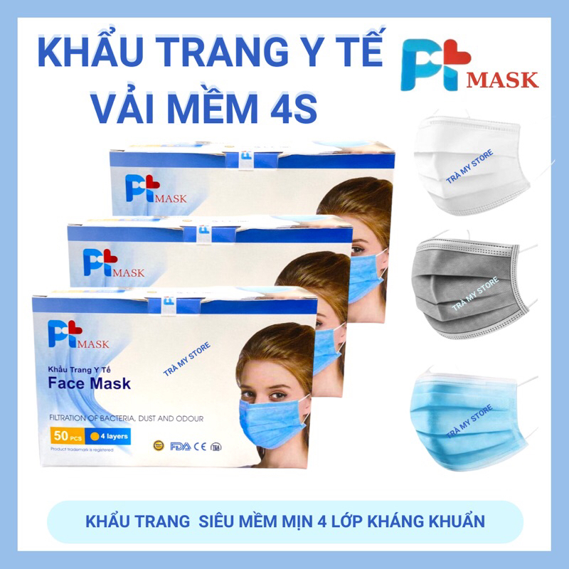 Hộp 50 chiếc Khẩu trang y tế PT Mask 4 lớp kháng khuẩn chống bụi mịn chính hãng