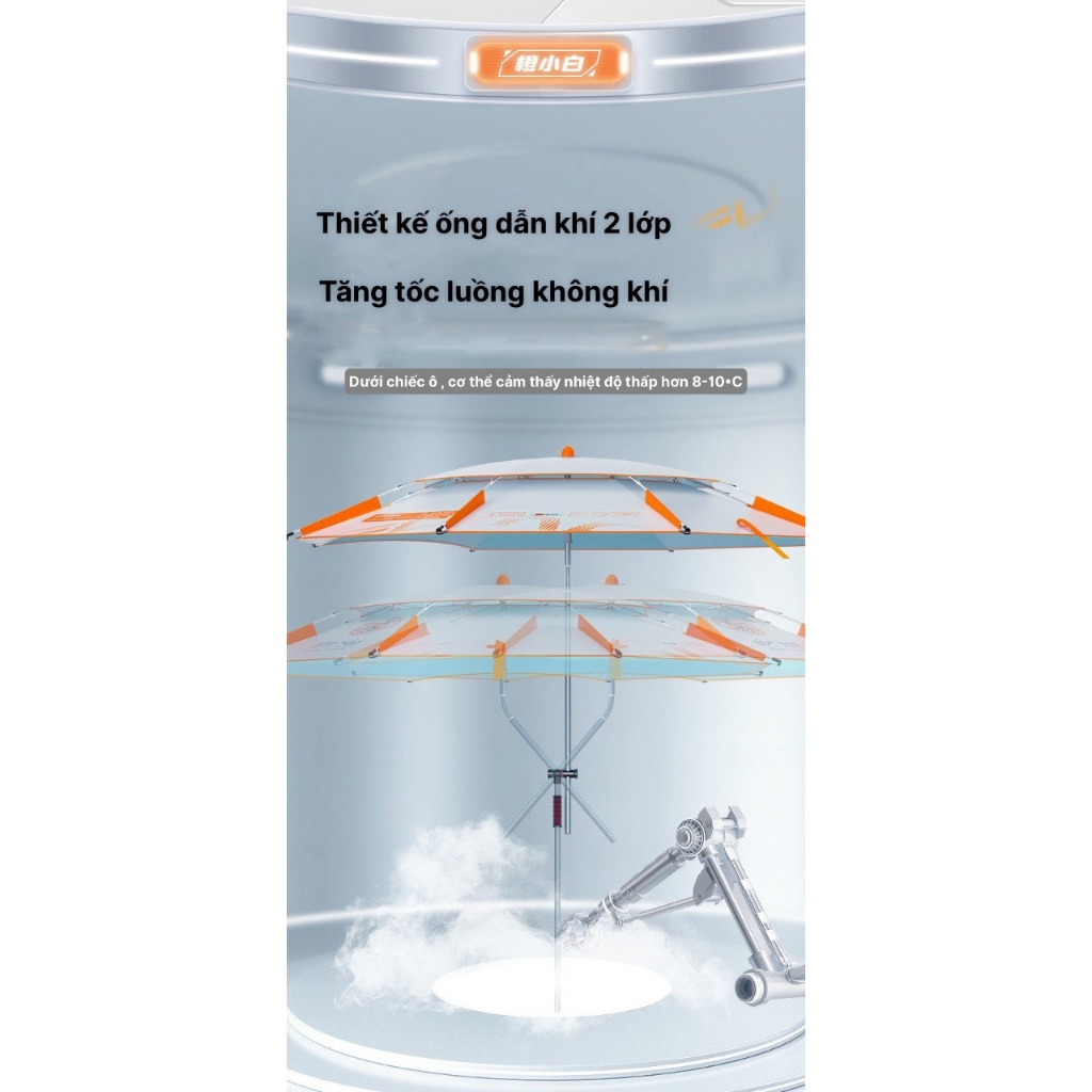 Ô xoay 360 điều hoà Màu cam trắng phiên bản Dù câu cá lớn năm 2023 2.2m- 2.4m- 2.6m
