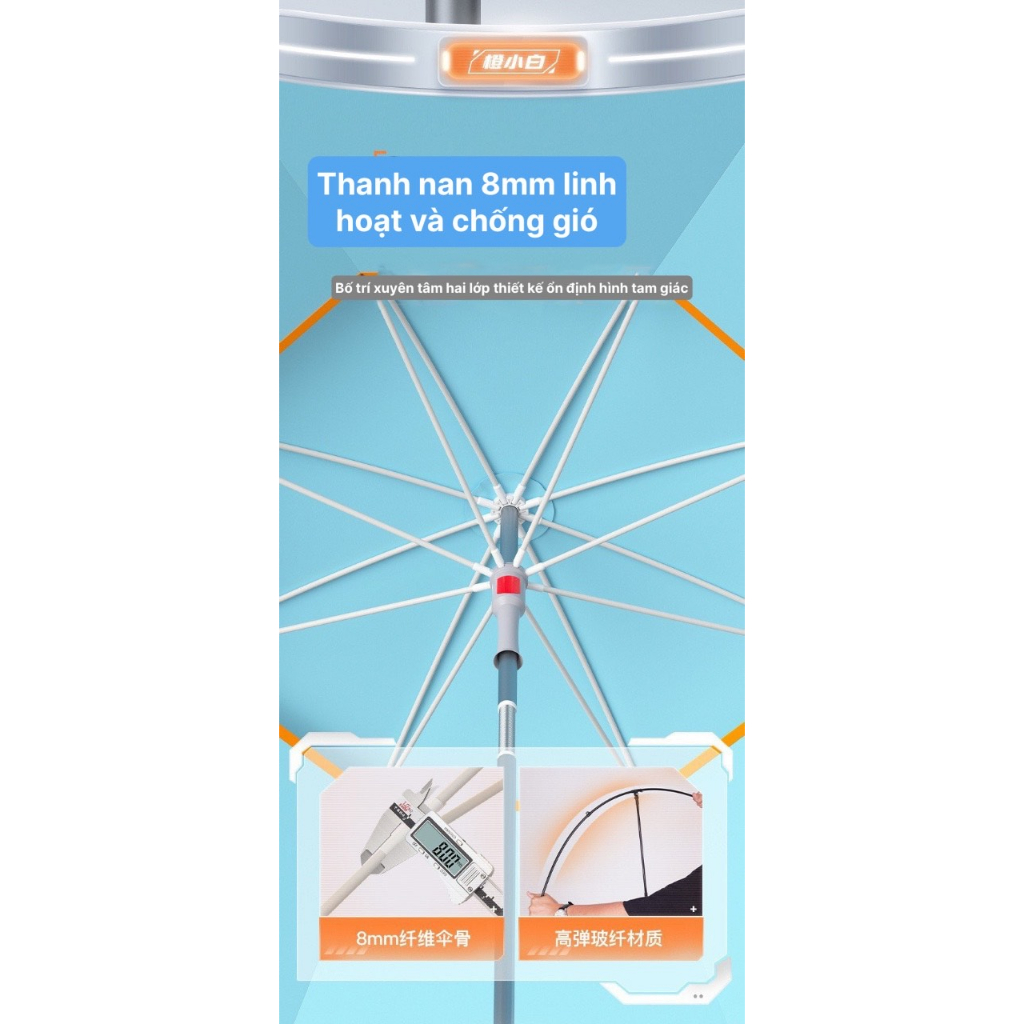 Ô xoay 360 điều hoà Màu cam trắng phiên bản Dù câu cá lớn năm 2023 2.2m- 2.4m- 2.6m