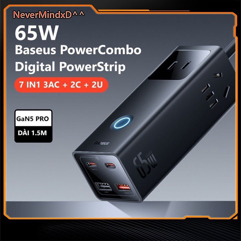 Bộ sạc Baseus GaN5 Pro PowerCombo Digital PowerStrip 65W | 40W