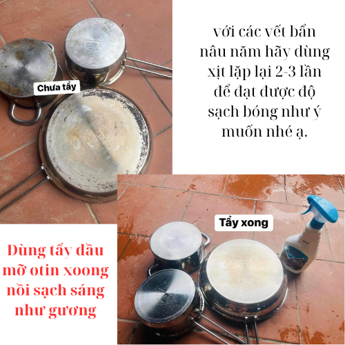 Dung dịch chất tẩy dầu mỡ, tẩy vỉ hút mùi tay bếp ga nước tẩy mỡ tẩy đa năng Otin 600 gram làm sạch nhà bếp