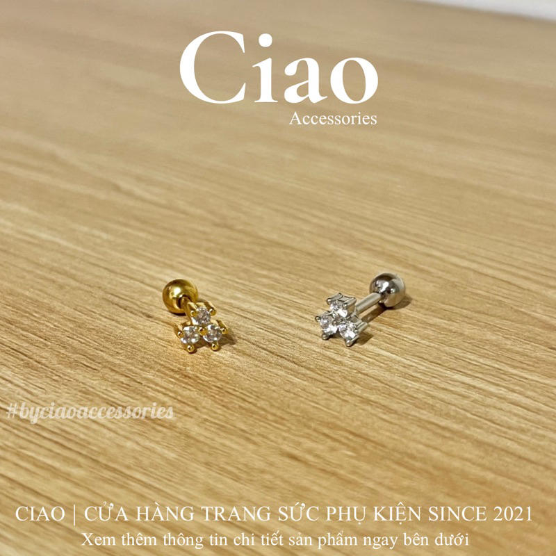 Khuyên tai/ Bông tai đơn titan không gỉ đính đá mã 11 Ciao accessories