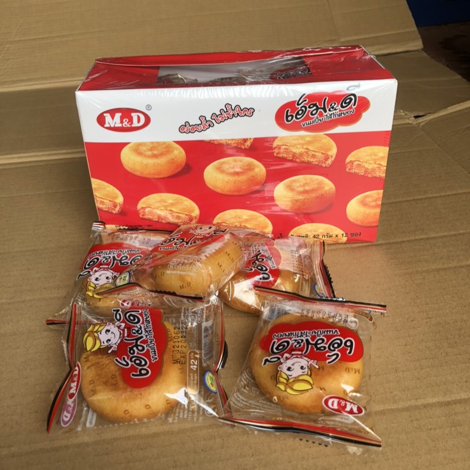 Bánh Pía/ bánh chà bông gà jambon trứng muối M&D Thái Lan 550g, đồ ăn vặt Thailand ngon rẻ