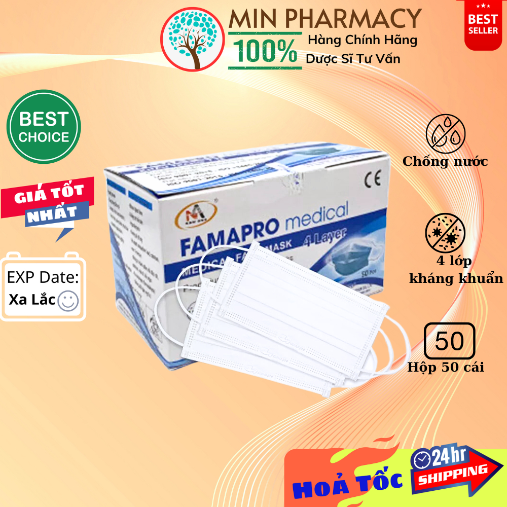 Khẩu trang y tế Famapro 4 lớp kháng khuẩn (50 cái/ hộp) - Minpharmacy