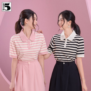 Áo thun polo nữ Twentyfive cổ bẻ dáng ngắn họa tiết kẻ ngang vải mắt chim thấm hút co dãn 4828