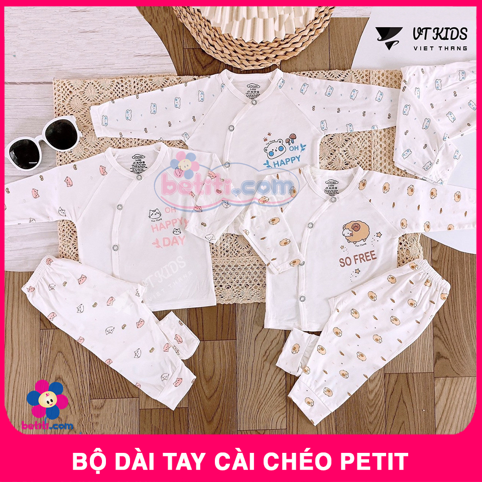 Bộ Dài Tay Cài Chéo Petit, Quần Áo Sơ Sinh Dài Tay Mới Siêu Đẹp