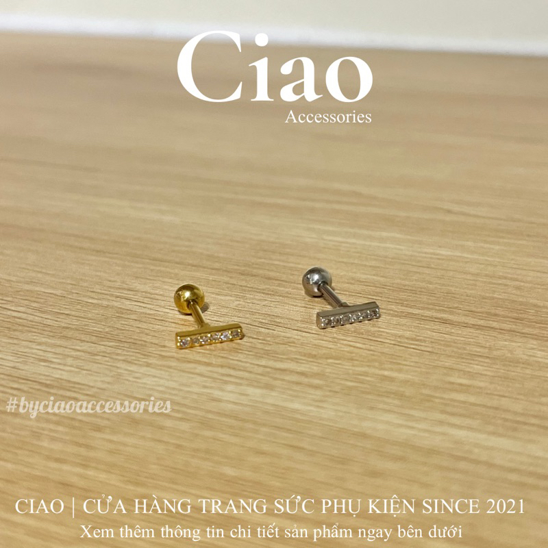 Khuyên tai/ Bông tai đơn titan không đen gỉ đính đá mã 13 Ciao accessories