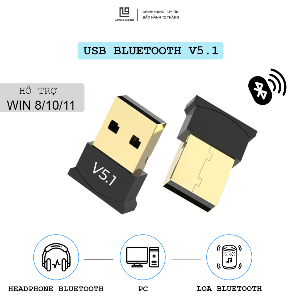 USB Bluetooth V5.1 Giúp Máy tính Bàn PC  Kết Nối Không Dây Với Tai Nghe Bluetooth, Loa Bluetooth - USB Dongle
