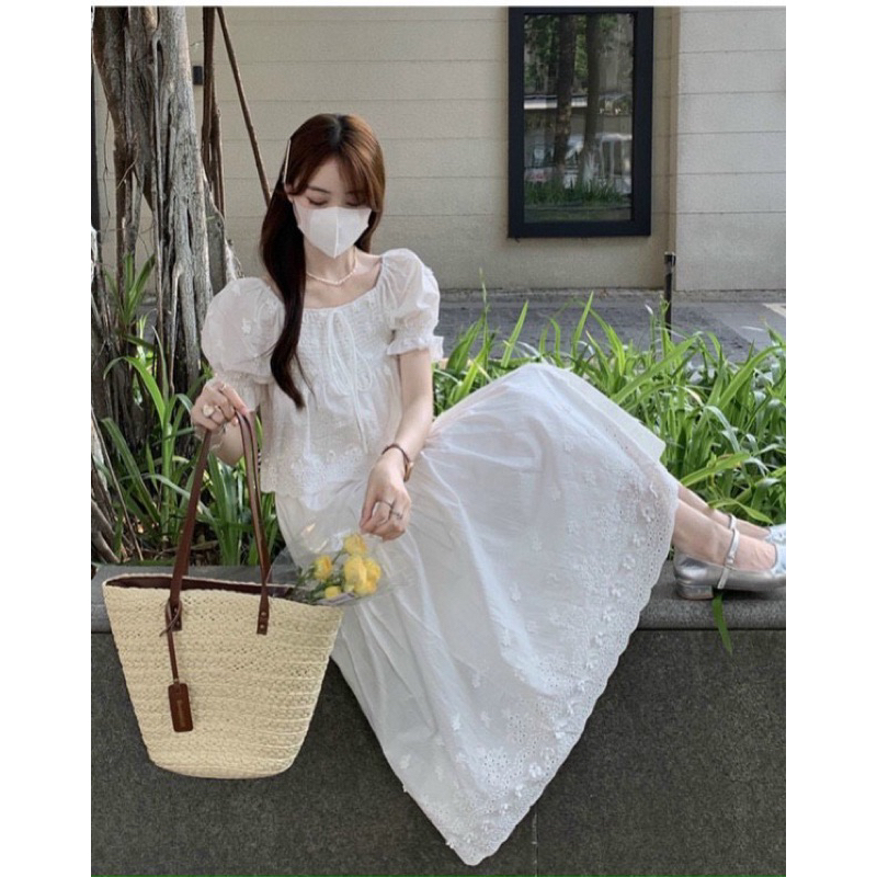 Set áo babydoll xô thêu + Chân váy xoè