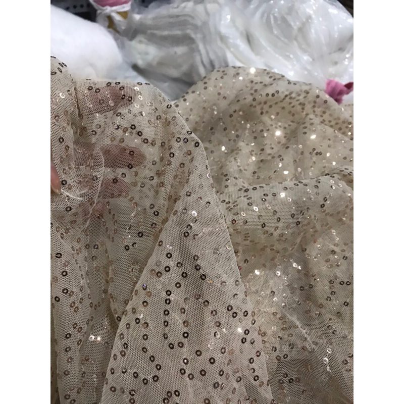Vải kim sa lưới màu da co giãn đẹp sang (khổ 1m5)may đầm váy ,thiết kế thời trang