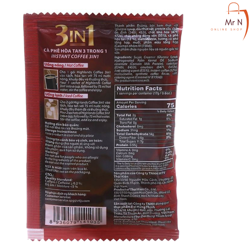 Combo 3 hộp Cà phê sữa hòa tan 3in1 HIGHLANDS COFFEE - Hộp 10 gói