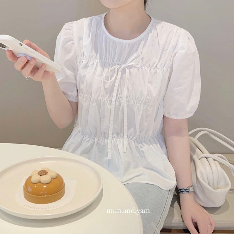 Áo thô nhún nơ buộc 4 màu