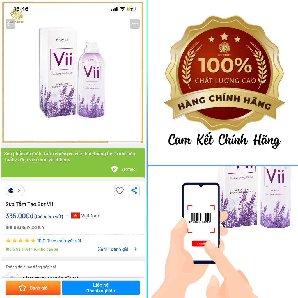 Sữa Tắm Trắng Da Tạo Bọt Vii Hương Chanh Lavender 350ml