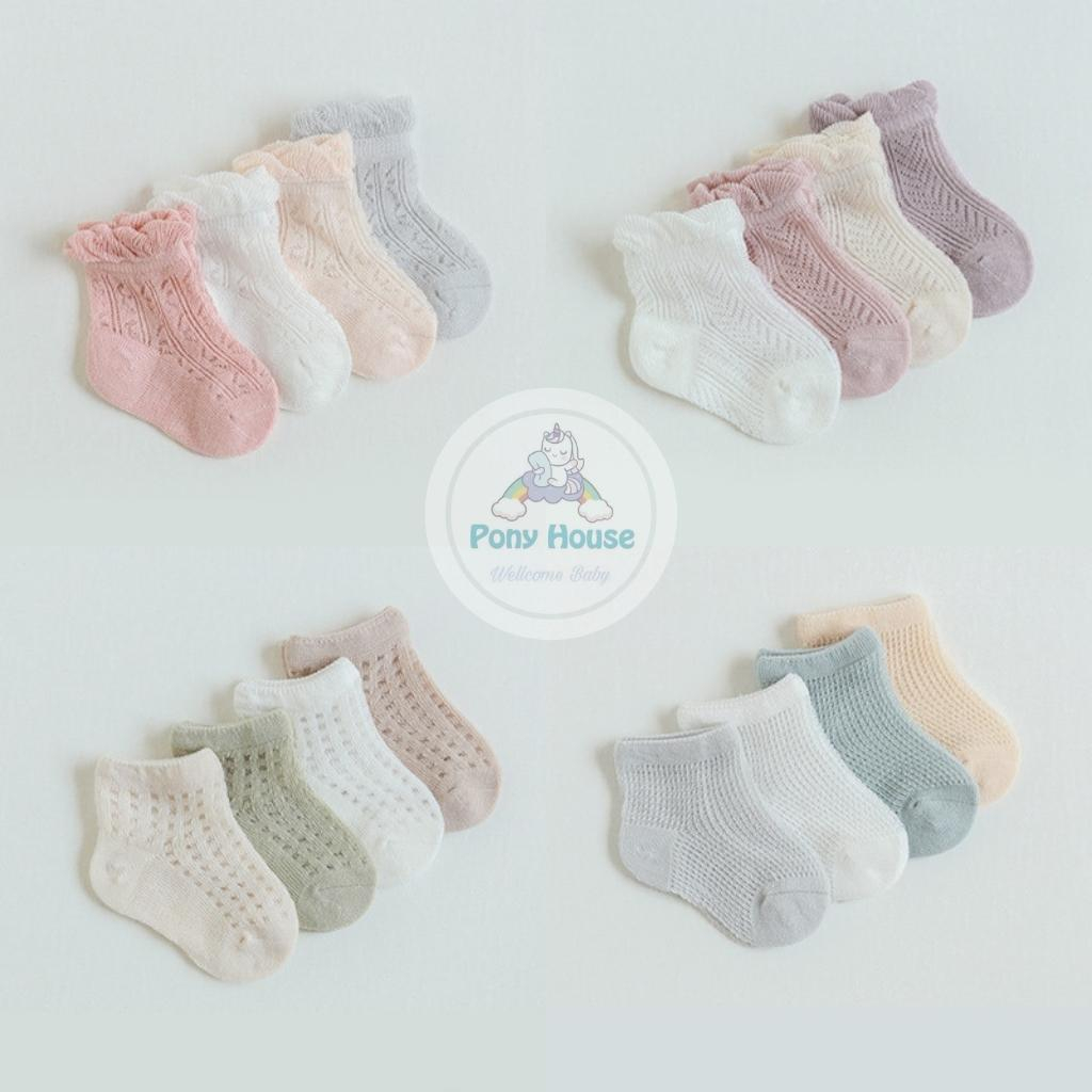 Set 4 Đôi Tất Lưới Tông Màu Hàn Quốc Mềm Mại Co Giãn Thoáng Khí Cho Bé Từ Sơ Sinh