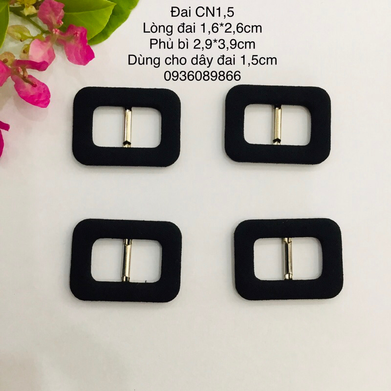 Đầu khoá thắt lưng chữ nhật bọc vải màu đen các size