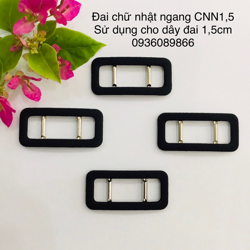 Đầu khoá thắt lưng chữ nhật bọc vải màu đen các size