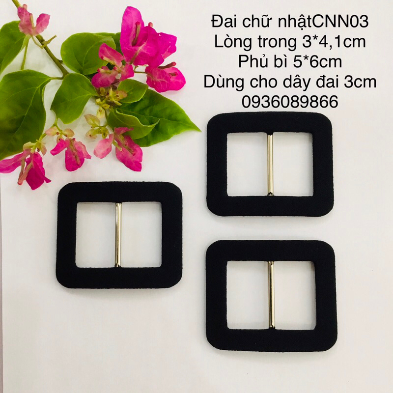 Đầu khoá thắt lưng chữ nhật bọc vải màu đen các size