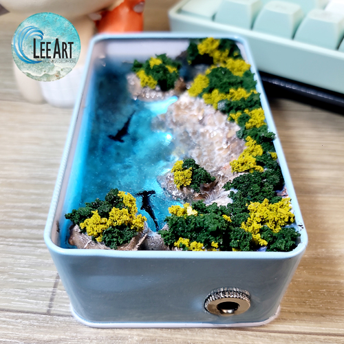 Hộp đèn resin , cảnh biển cá mập đầu búa , diorama  quà tặng cao cấp , quà tặng độc đáo , hộp lưu hương nước hoa