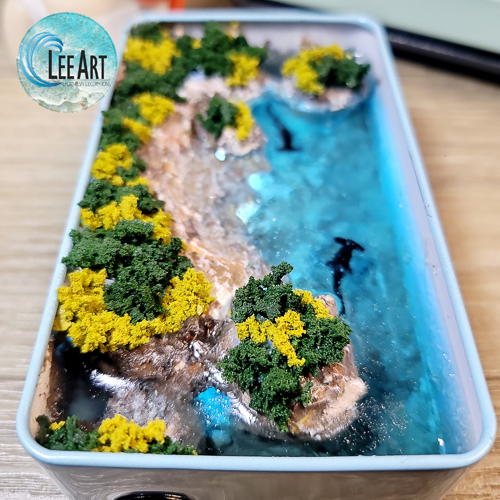Hộp đèn resin , cảnh biển cá mập đầu búa , diorama  quà tặng cao cấp , quà tặng độc đáo , hộp lưu hương nước hoa