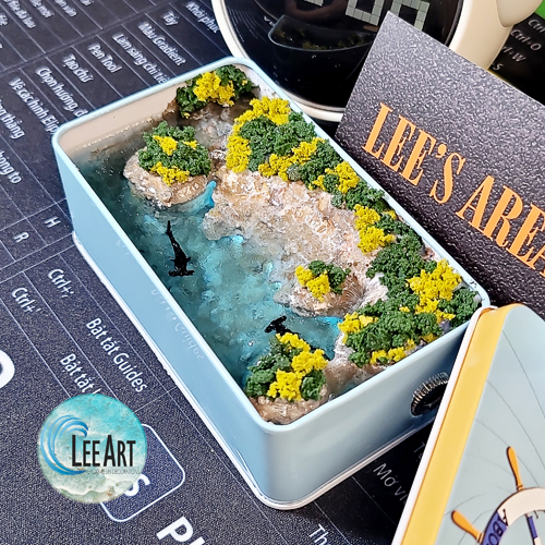 Hộp đèn resin , cảnh biển cá mập đầu búa , diorama  quà tặng cao cấp , quà tặng độc đáo , hộp lưu hương nước hoa