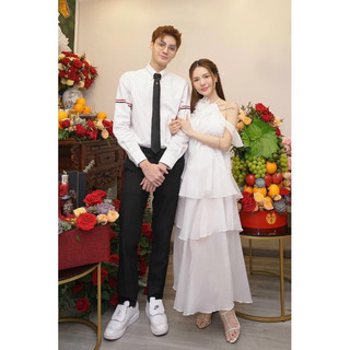 16586 đầm maxi cổ yếm trắng