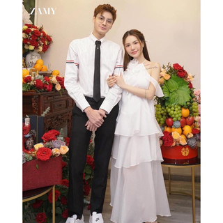 16586 đầm maxi cổ yếm trắng