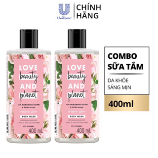 (Hsd:5/25) Combo 2 chai sữa tắm Love Beauty And The Planet Majestic Glow - Hoa hồng 400ml m giúp tắm sạch và lưu hương