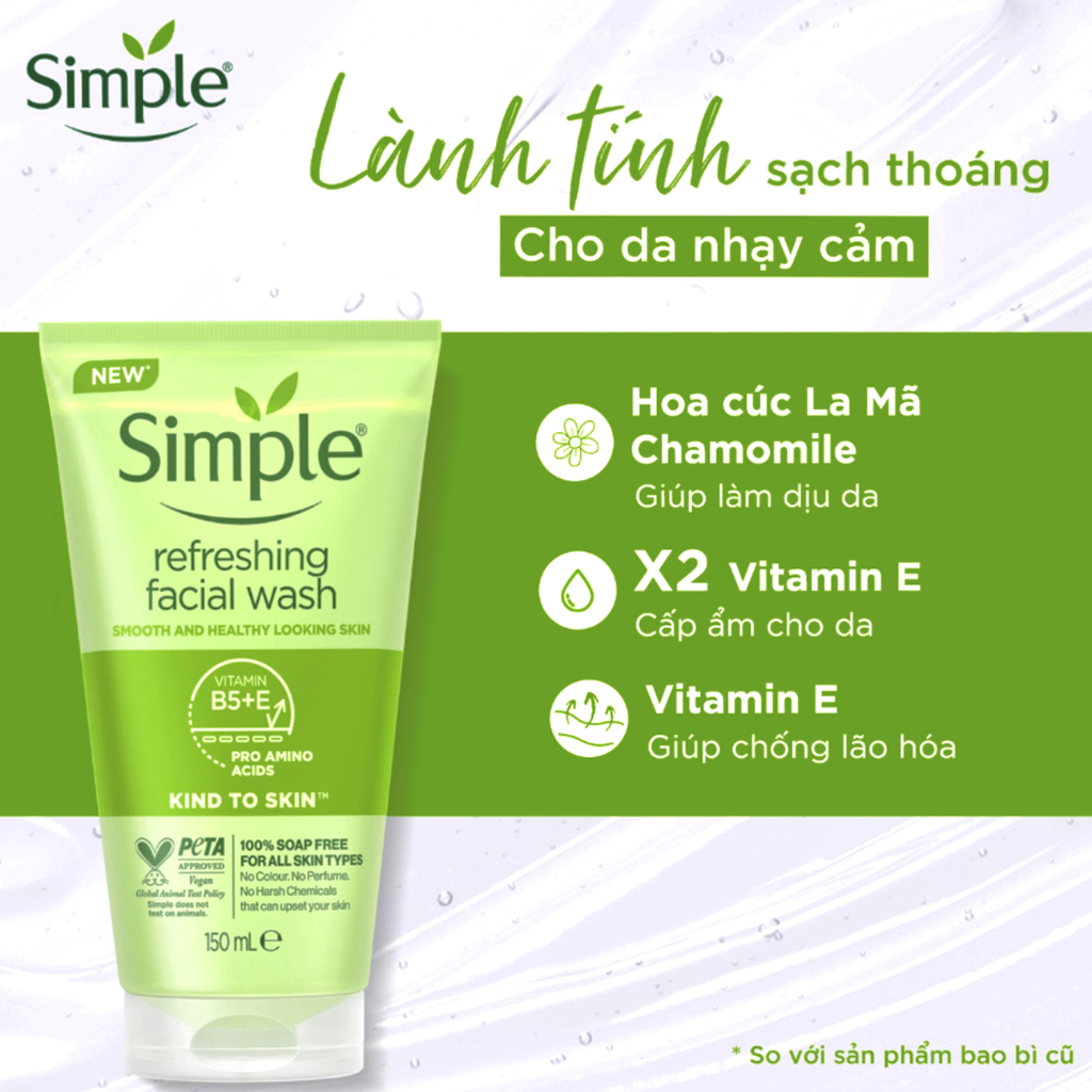Sữa rửa mặt Simple lành tính sạch thoáng - cho da nhạy cảm 150ml