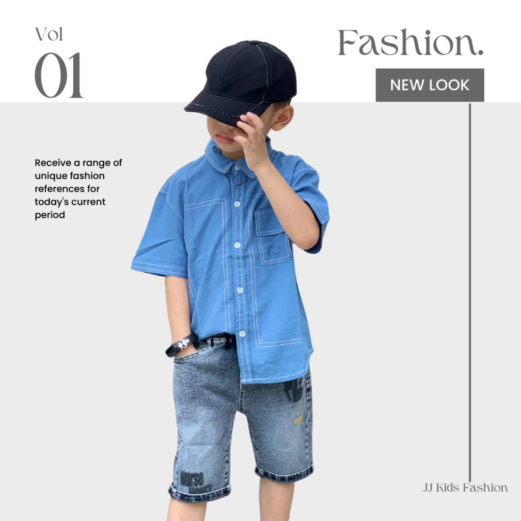 Áo sơ mi cho bé trai ngắn tay thêu chỉ phong cách thời trang Hàn Quốc - JJ Kids