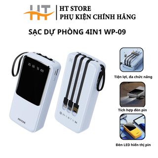 [MẪU MỚI] Sạc dự phòng Wekome 10000mAh đa cổng sạc kèm dây cáp tích hợp đèn pin chiếu sáng WP09-10