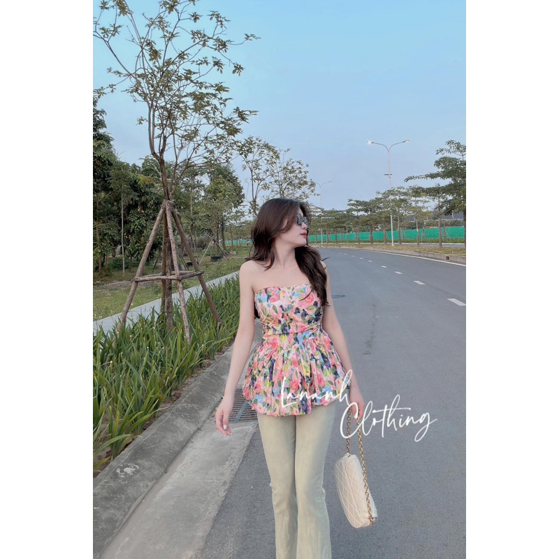 Áo Quây Hoa Pelum Phồng Chun Lưng Bo Eo Có 4 Màu