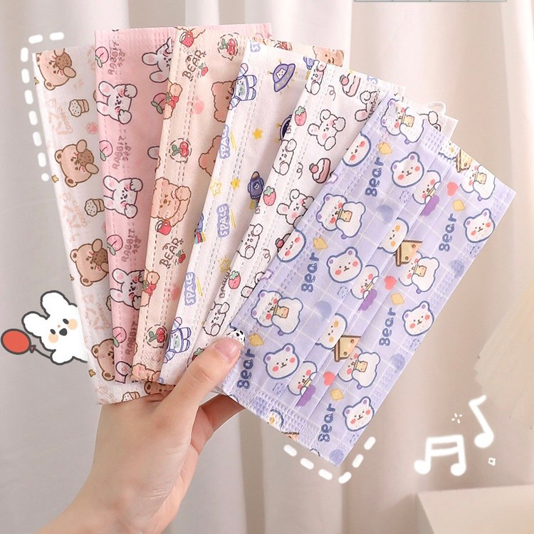 Khẩu trang y tế cute người lớn họa tiết Trung in hình dễ thương hoạt hình form ôm mặt thoáng khí