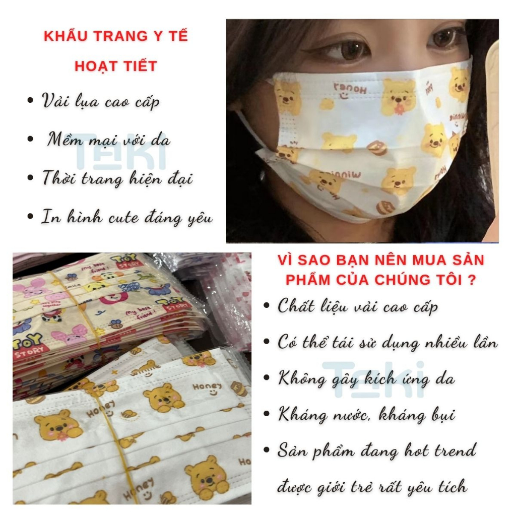 Khẩu trang y tế cute người lớn họa tiết Trung in hình dễ thương hoạt hình form ôm mặt thoáng khí