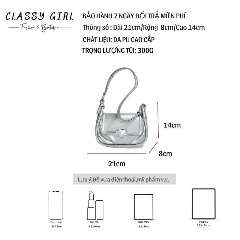 Túi Xách Nữ Đeo Vai,Đeo Chéo Da Trơn CLASSY GIRL