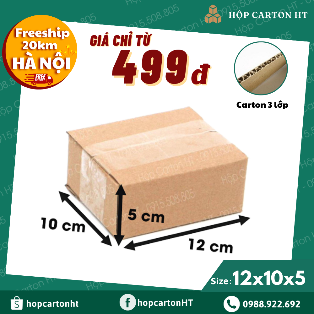 12x10x5 Combo 100 Hộp Giấy Carton Gói Hàng Thùng Carton Đóng Hàng Giá Rẻ Chất Liệu Carton 3 Lớp Dày - Hộp Carton HT