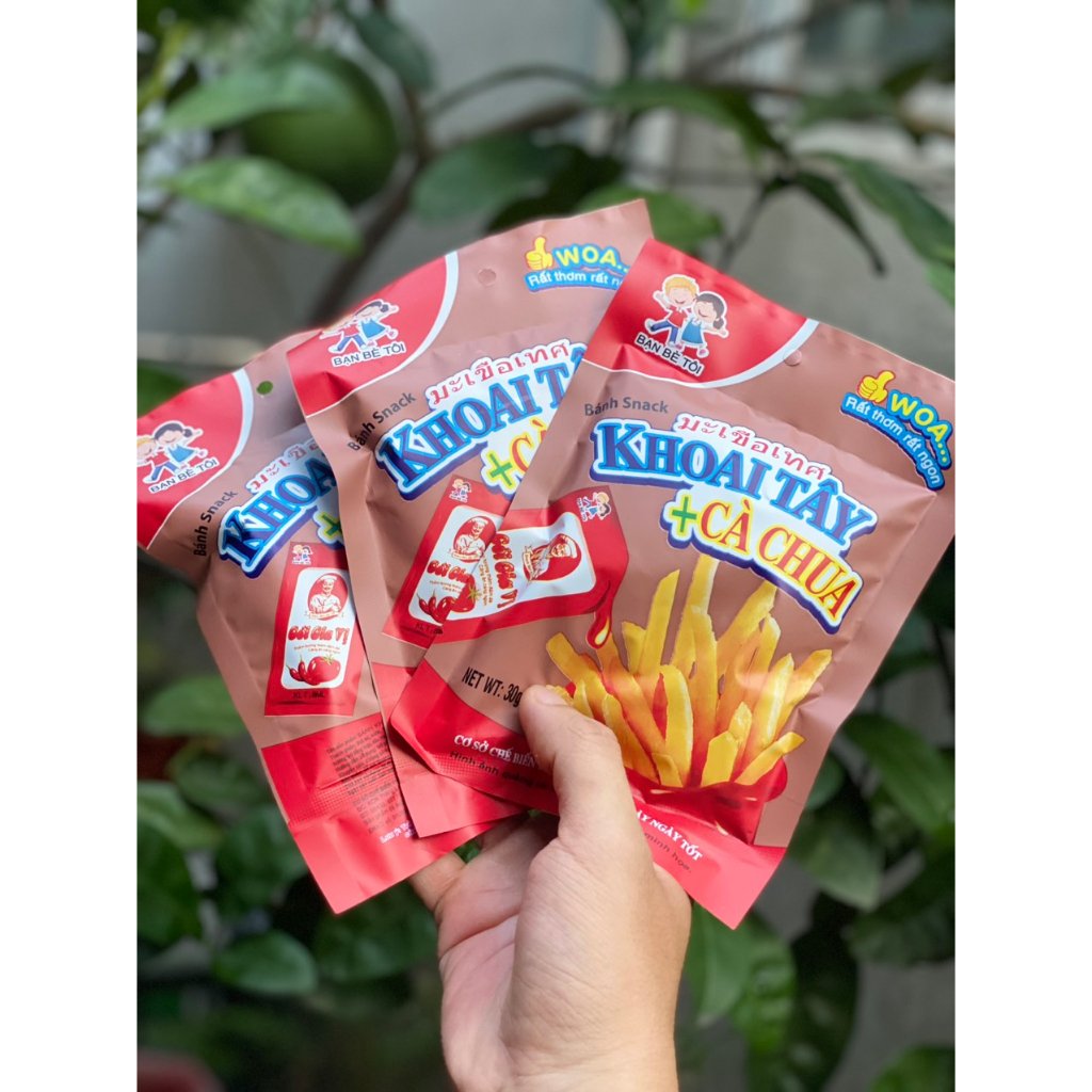 snack khoai tây cà chua kèm nước chấm, ăn vặt cổng trường