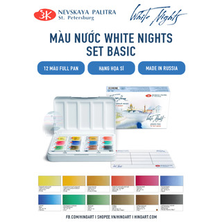 BỘ MÀU CƠ BẢN - Màu nước White Nights 12/24 thỏi nén full-pan