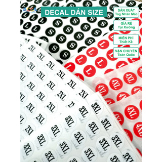 Decal dán size, Miếng tem decal dán size quần áo, Tem decal dán in theo yêu cầu, dán size chữ cho quần áo thời trang
