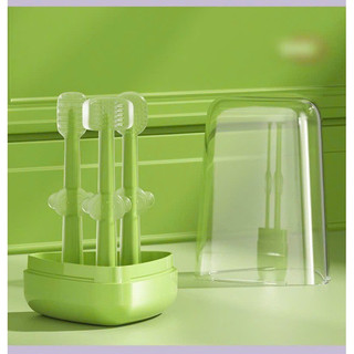 ￼Set 3 Bàn Chải Rơ Lưỡi Silicone 3 Giai Đoạn Phát Triển Răng Nướu Hogokids - Có Hộp Đựng Cho Bé Từ 0-18m Timikid