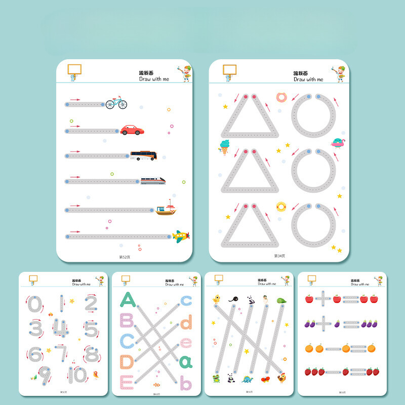 Combo tập tô vẽ thông minh xóa được 64 trang kèm bút dạ, Đồ chơi giáo dục toàn diện Montessori cho bé