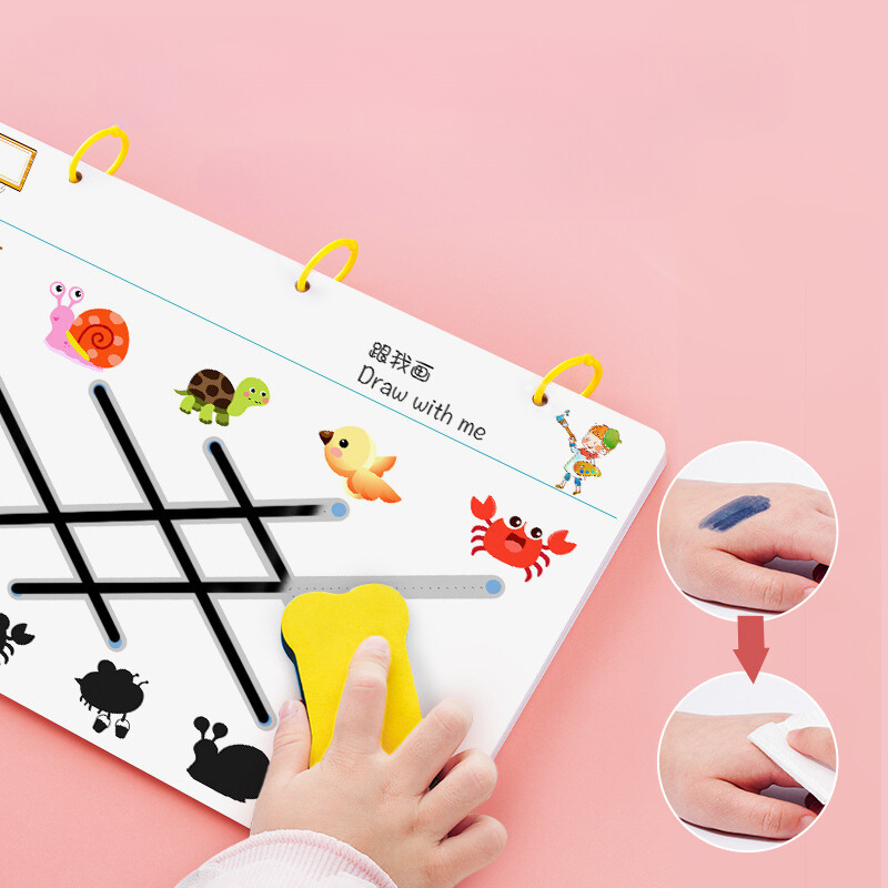 Combo tập tô vẽ thông minh xóa được 64 trang kèm bút dạ, Đồ chơi giáo dục toàn diện Montessori cho bé