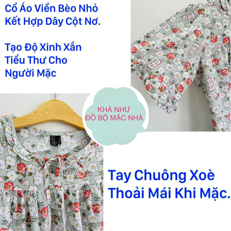 Bộ tole lanh nữ quần đùi lai bèo áo form rộng dáng babydoll tiểu thư tay chuông 50-70 ký